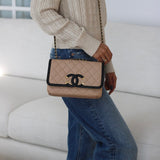 Chanel 17P Beige & Black Caviar Small Filigree Flap with Aged Gold Hardware