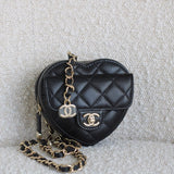 Chanel 22S Black Lambskin Heart Belt Bag with Light Gold Hardware
