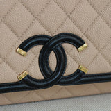 Chanel 17P Beige & Black Caviar Small Filigree Flap with Aged Gold Hardware