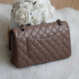 Chanel 17B Taupe Caviar Medium Classic Flap with Silver Hardware