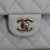 Chanel 21K Light Blue Caviar Small Classic Flap with Silver Hardware