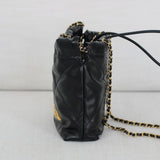 Chanel 23B Black Shiny Calfskin Mini 22 Hobo Aged Gold Hardware