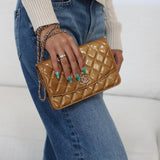 Chanel 11A Gold Patent Wallet on Chain with Silver Hardware