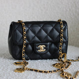 Chanel 22B Black Lambskin Mini Open Heart Flap with Aged Gold Hardware