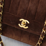 Vintage Chanel Brown Suede Sheepskin Vertical Flap with 24k Gold Hardware