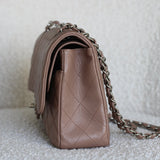 Chanel 17B Taupe Caviar Medium Classic Flap with Silver Hardware