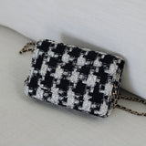 Chanel 20S Houndstooth Black & White Tweed Wallet on Chain with Light Gold Hardware