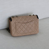 Chanel 17P Beige & Black Caviar Small Filigree Flap with Aged Gold Hardware