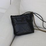 Chanel 23B Black Shiny Calfskin Mini 22 Hobo Aged Gold Hardware