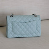 Chanel 21K Light Blue Caviar Small Classic Flap with Silver Hardware