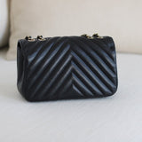 Chanel Black Chevron Calfskin Mini Statement Flap with Light Gold Hardware