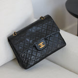 Vintage Chanel Black Lambskin Large Square with 24k Gold Hardware