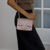 Chanel 14B Metallic Pink Goatskin Mini Square with Light Gold Hardware