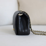 Chanel Black Chevron Calfskin Mini Statement Flap with Light Gold Hardware