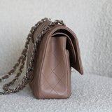 Chanel 17B Taupe Caviar Medium Classic Flap with Silver Hardware