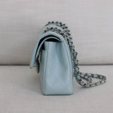 Chanel 21K Light Blue Caviar Small Classic Flap with Silver Hardware