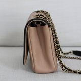 Chanel 17P Beige & Black Caviar Small Filigree Flap with Aged Gold Hardware