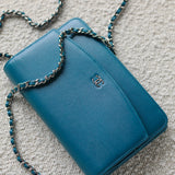 Chanel Sevruga Blue Caviar Wallet On Chain with Silver Hardware