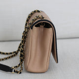 Chanel 17P Beige & Black Caviar Small Filigree Flap with Aged Gold Hardware