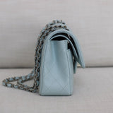 Chanel 21K Light Blue Caviar Small Classic Flap with Silver Hardware