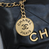 Chanel 23B Black Shiny Calfskin Mini 22 Hobo Aged Gold Hardware