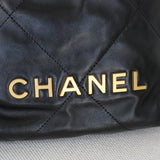 Chanel 23B Black Shiny Calfskin Mini 22 Hobo Aged Gold Hardware