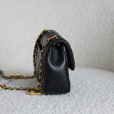 Chanel 22B Black Lambskin Mini Open Heart Flap with Aged Gold Hardware