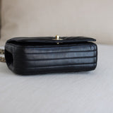 Chanel Black Chevron Calfskin Mini Statement Flap with Light Gold Hardware