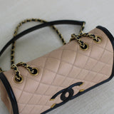 Chanel 17P Beige & Black Caviar Small Filigree Flap with Aged Gold Hardware