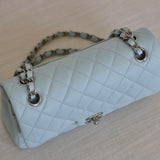 Chanel 21K Light Blue Caviar Small Classic Flap with Silver Hardware