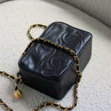 Vintage Chanel Black Caviar Mini Camera Bag with 24k Gold Hardware