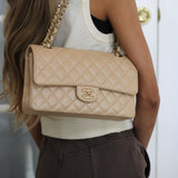 Chanel 19S Iridescent Beige Caviar Medium Classic Flap with Light Gold Hardware