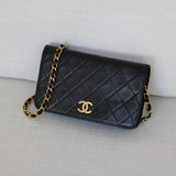 Vintage Chanel Black Lambskin Mini Full Flap Wallet on Chain with 24k Gold Hardware