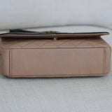 Chanel 17P Beige & Black Caviar Small Filigree Flap with Aged Gold Hardware