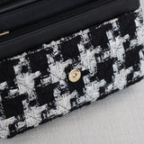 Chanel 20S Houndstooth Black & White Tweed Wallet on Chain with Light Gold Hardware