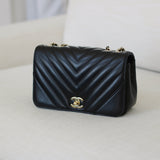 Chanel Black Chevron Calfskin Mini Statement Flap with Light Gold Hardware