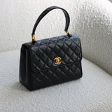 Vintage Chanel Black Lambskin Mini Top Handle with 24k Gold Hardware