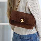 Vintage Chanel Brown Suede Sheepskin Vertical Flap with 24k Gold Hardware