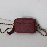 Chanel Burgundy Caviar Coco Tassel Camera Bag with Light Gold Hardware