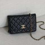 Chanel Black Caviar Wallet on Chain with Light Gold Hardware