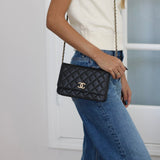 Chanel Black Caviar Wallet on Chain with Light Gold Hardware