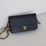 Vintage Chanel Black Lambskin Mini Full Flap Wallet on Chain with 24k Gold Hardware