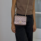Chanel 14B Metallic Pink Goatskin Mini Square with Light Gold Hardware