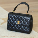 Vintage Chanel Black Lambskin Mini Top Handle with 24k Gold Hardware