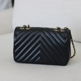 Chanel Black Chevron Calfskin Mini Statement Flap with Light Gold Hardware