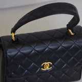Vintage Chanel Black Lambskin Mini Top Handle with 24k Gold Hardware
