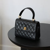 Vintage Chanel Black Lambskin Mini Top Handle with 24k Gold Hardware