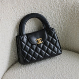 Chanel Black Calfskin Nano Kelly Top Handle with Aged Gold Hardware