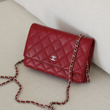 Chanel Red Caviar Wallet on Chain with Silver Hardware