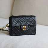 Vintage Chanel Black Lambskin Mini Square with 24k Gold Hardware